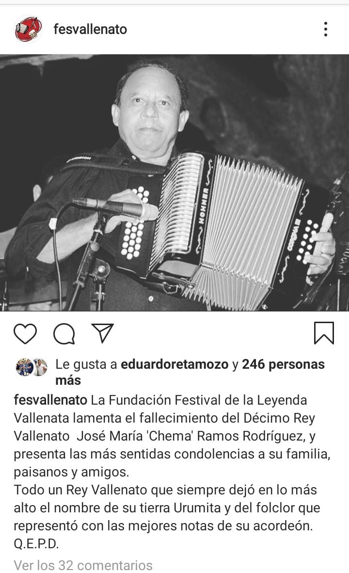 Murió décimo Rey Vallenato