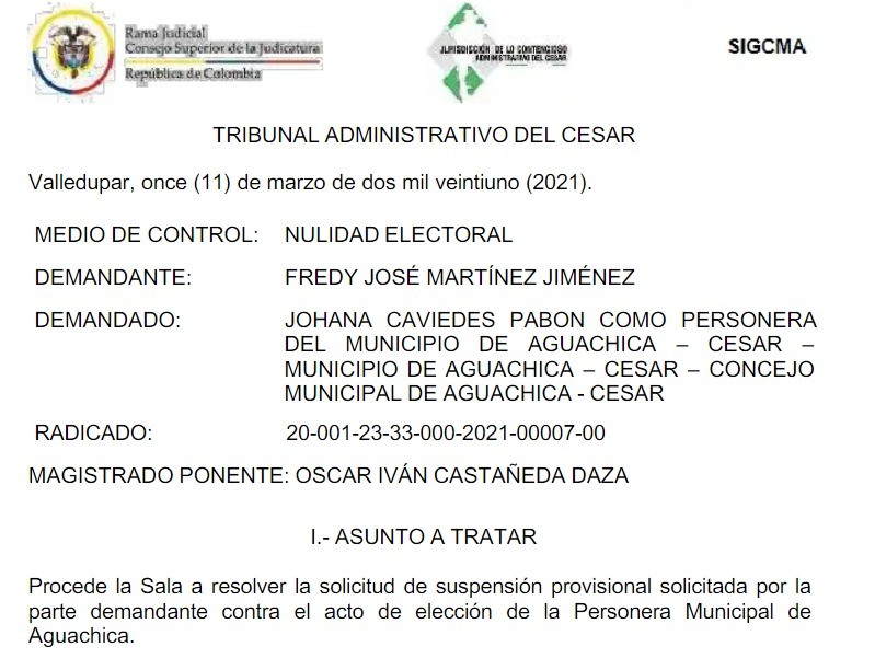 Tribunal Administrativo suspende elección de personera de Aguachica | RTA Noticias