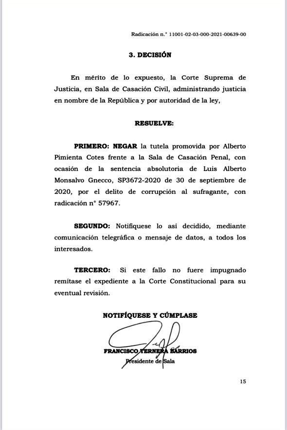 Niegan tutela contra fallo que absolvió a Monsalvo | RTA Noticias