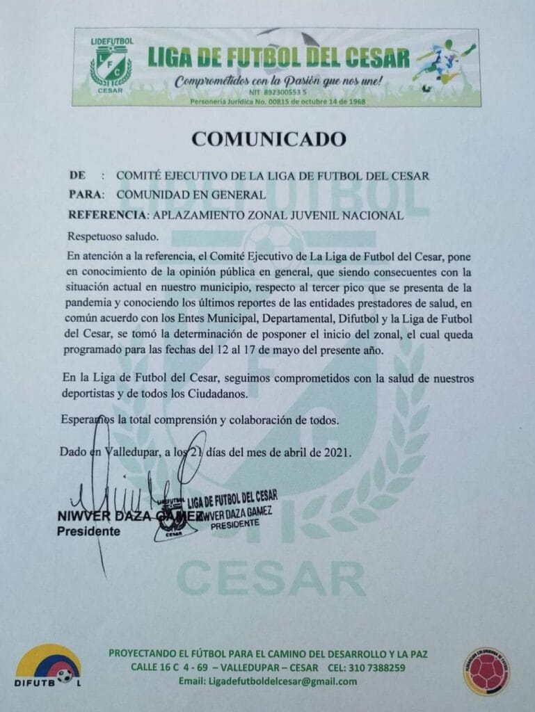 Aplazan Zonal Nacional juvenil de fútbol en Valledupar Aplazan Zonal Nacional juvenil de fútbol en Valledupar | RTA Noticias
