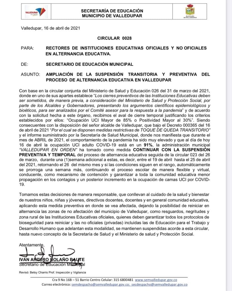 Continúa suspendida alternancia educativa en Valledupar | RTA Noticias