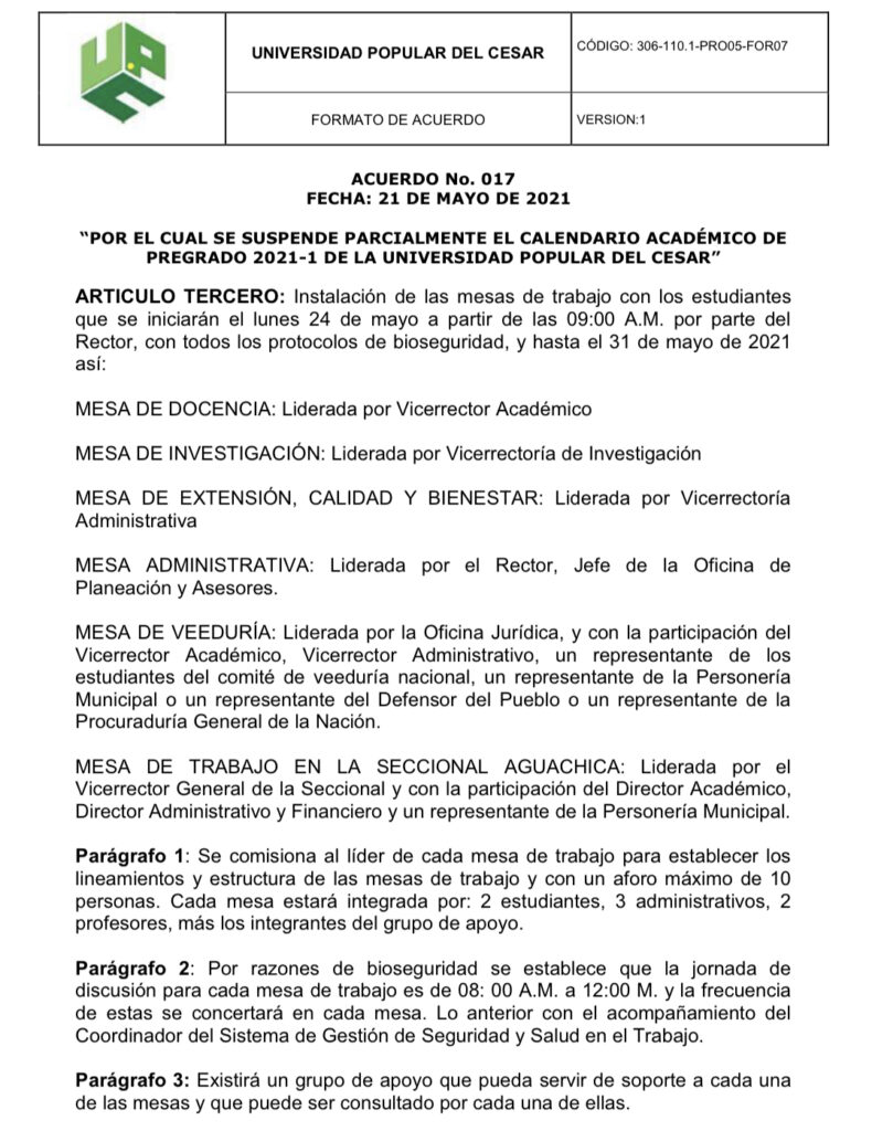 Suspenden clases en la Universidad Popular del Cesar hasta el 31 de mayo | RTA Noticias