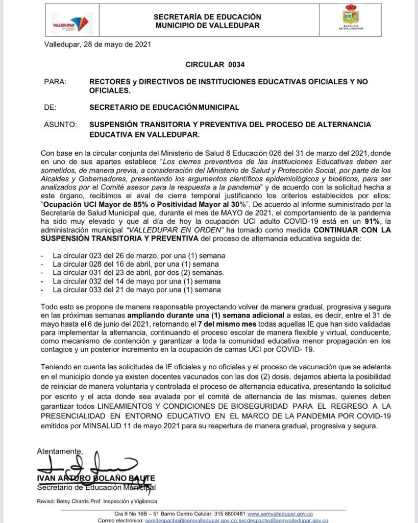 Sigue suspendida alternancia educativa en Valledupar | RTA Noticias
