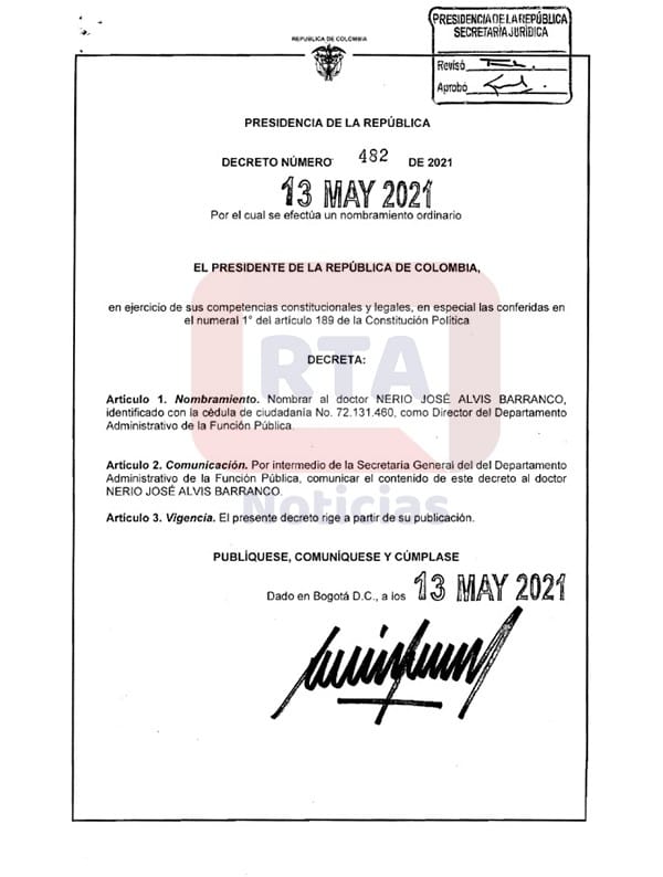 Presidente expide Decreto nombrando a Nerio Alvis en Función Pública | RTA Noticias
