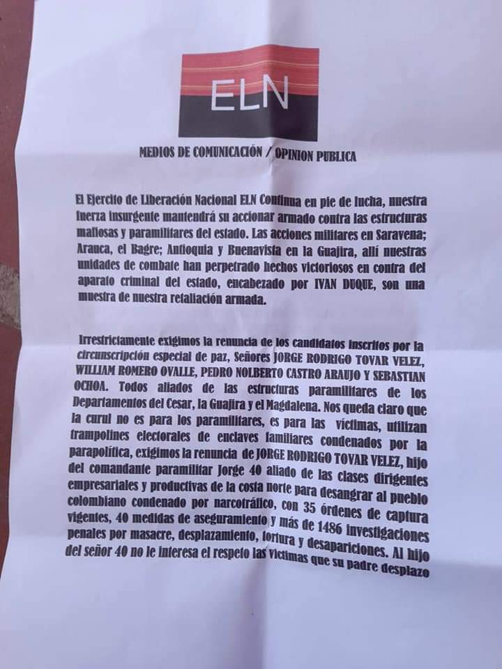 ELN declara objetivo militar a hijo de ‘Jorge 40’ ELN declara objetivo militar a hijo de ‘Jorge 40’ | RTA Noticias
