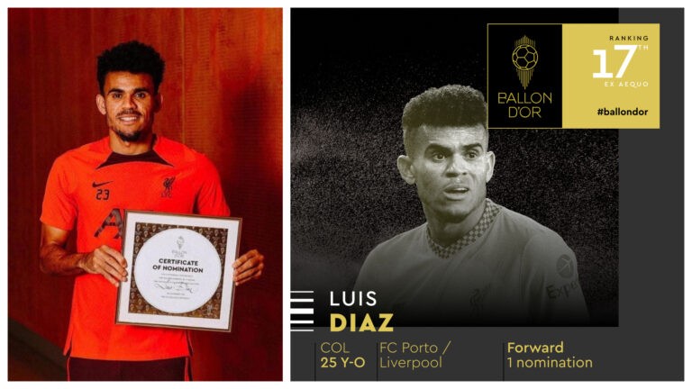 Luis Díaz quedó en la posición 17 del Balón de Oro 16660229659706
