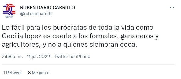 El último trino en Twitter de Rubén Darío Carrillo | RTA Noticias