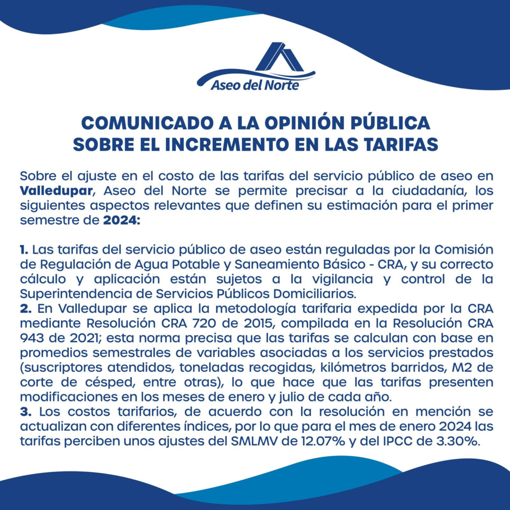 Aprobado incremento en las tarifas de aseo en Valledupar Aprobado incremento en las tarifas de aseo en Valledupar | RTA Noticias