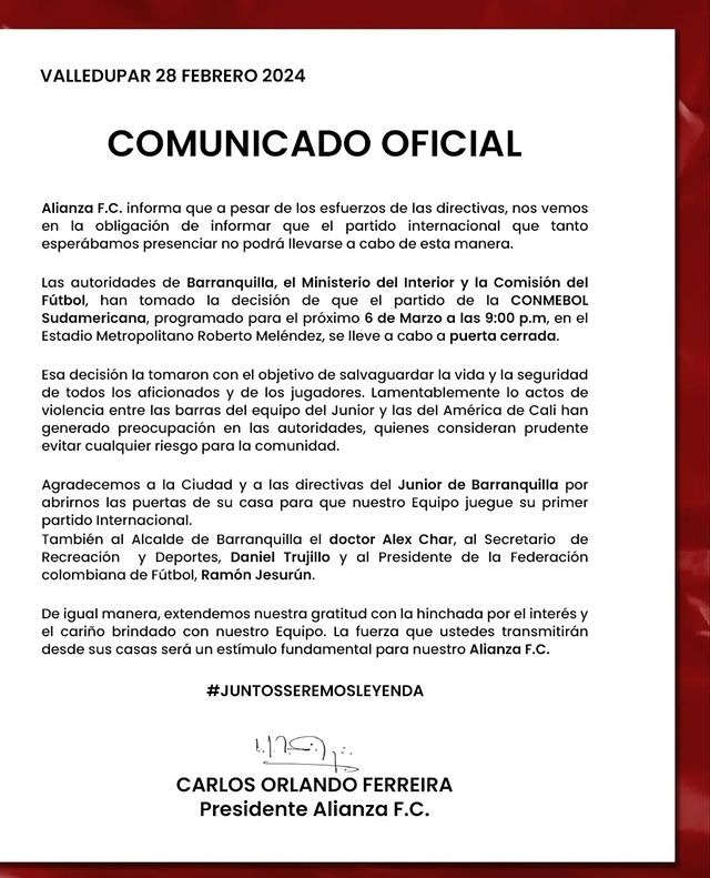 Alianza jugará con América por Sudamericana a puerta cerrada | RTA Noticias