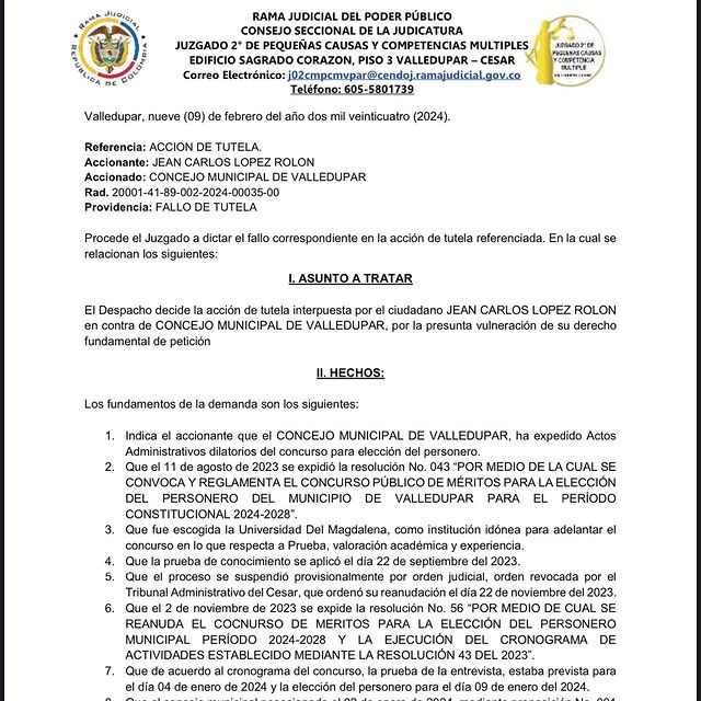 Proceso de elección del Personero en Valledupar continuará tras fallo | RTA Noticias