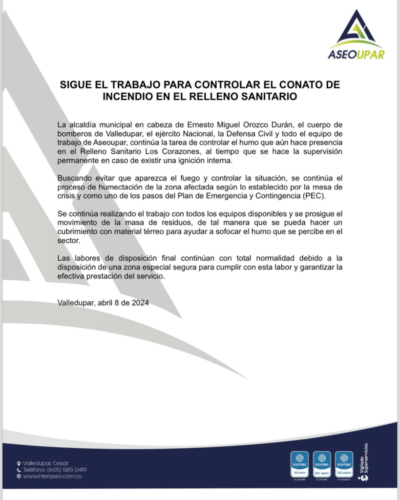 Trabajan para controlar incendio en relleno sanitario de Valledupar | RTA Noticias