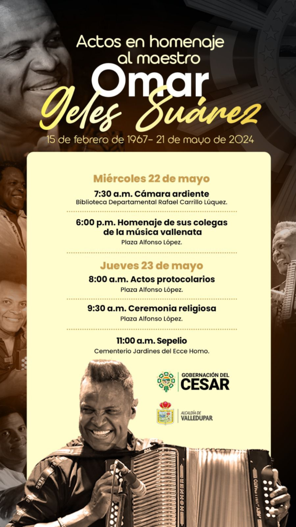 Cronograma del homenaje a Omar Geles en Valledupar Cronograma del homenaje a Omar Geles en Valledupar | RTA Noticias