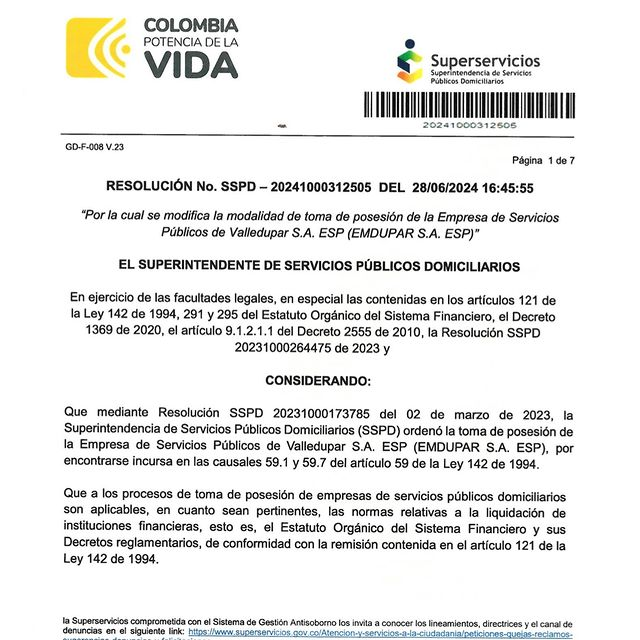 Superservicios ordena liquidar a la empresa Emdupar | RTA Noticias