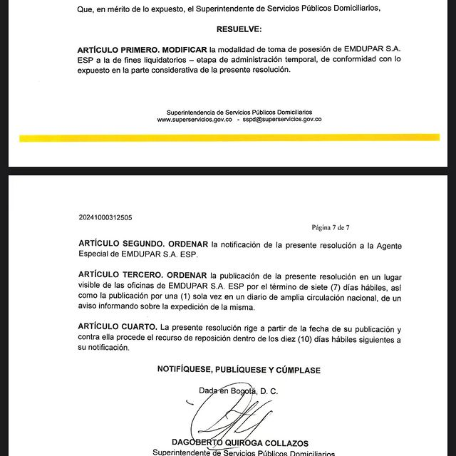 Superservicios ordena liquidar a la empresa Emdupar | RTA Noticias