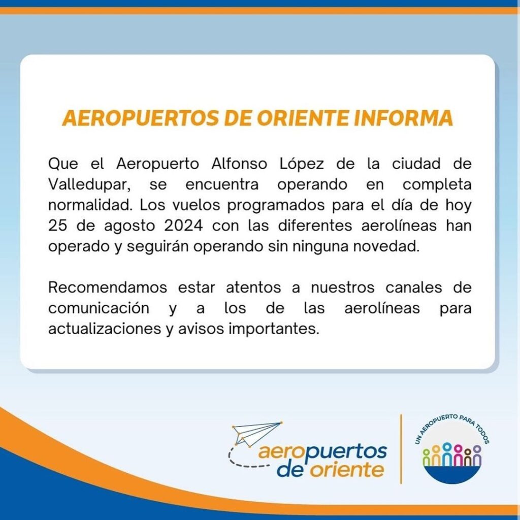 Aeropuerto de Valledupar sigue operando normalmente Aeropuerto de Valledupar sigue operando normalmente | RTA Noticias