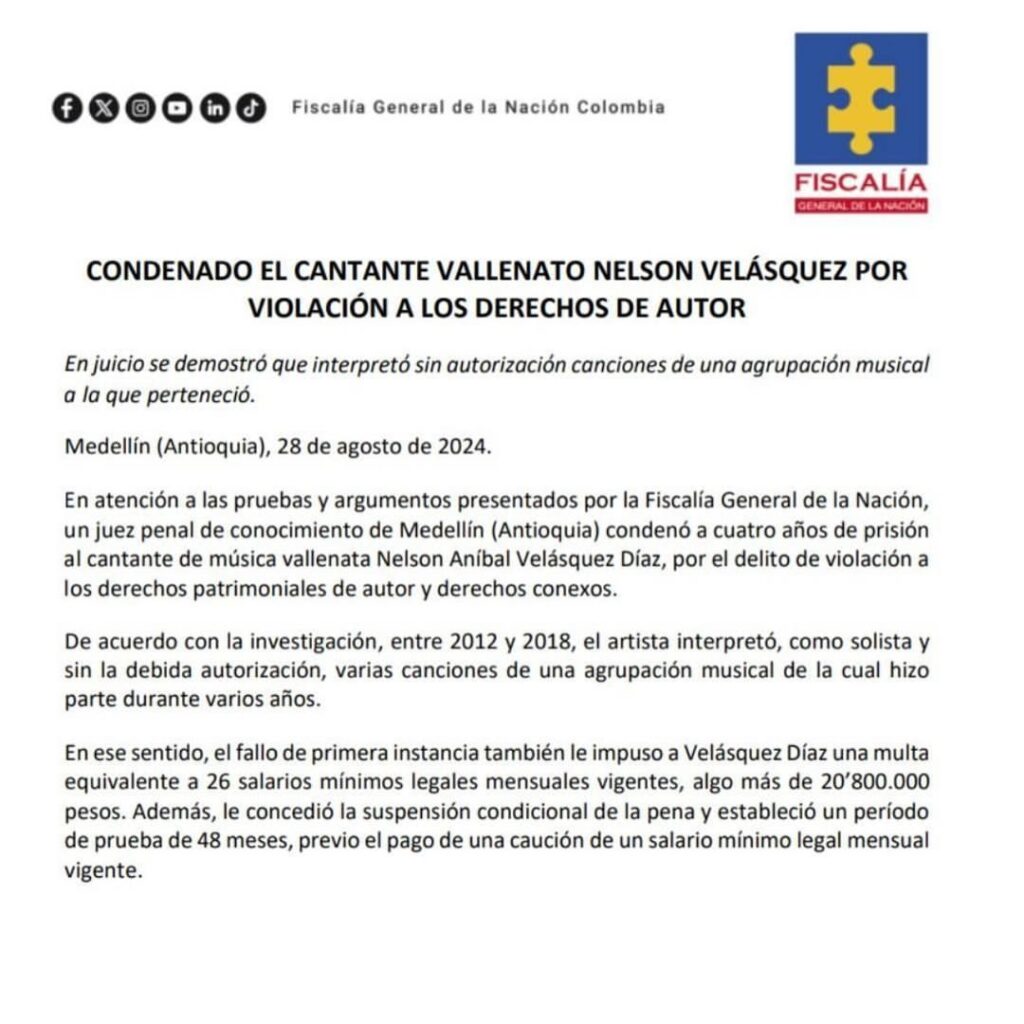 Nelson Velásquez condenado por violación de derechos de autor | RTA Noticias