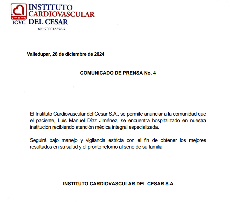 Trasladaran al Mane Díaz al Instituto Cardiovascular del Cesar | RTA Noticias