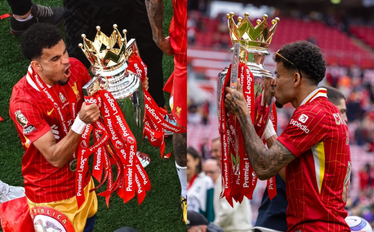 Luis Díaz levanta el trofeo de la Premier League en Anfield image