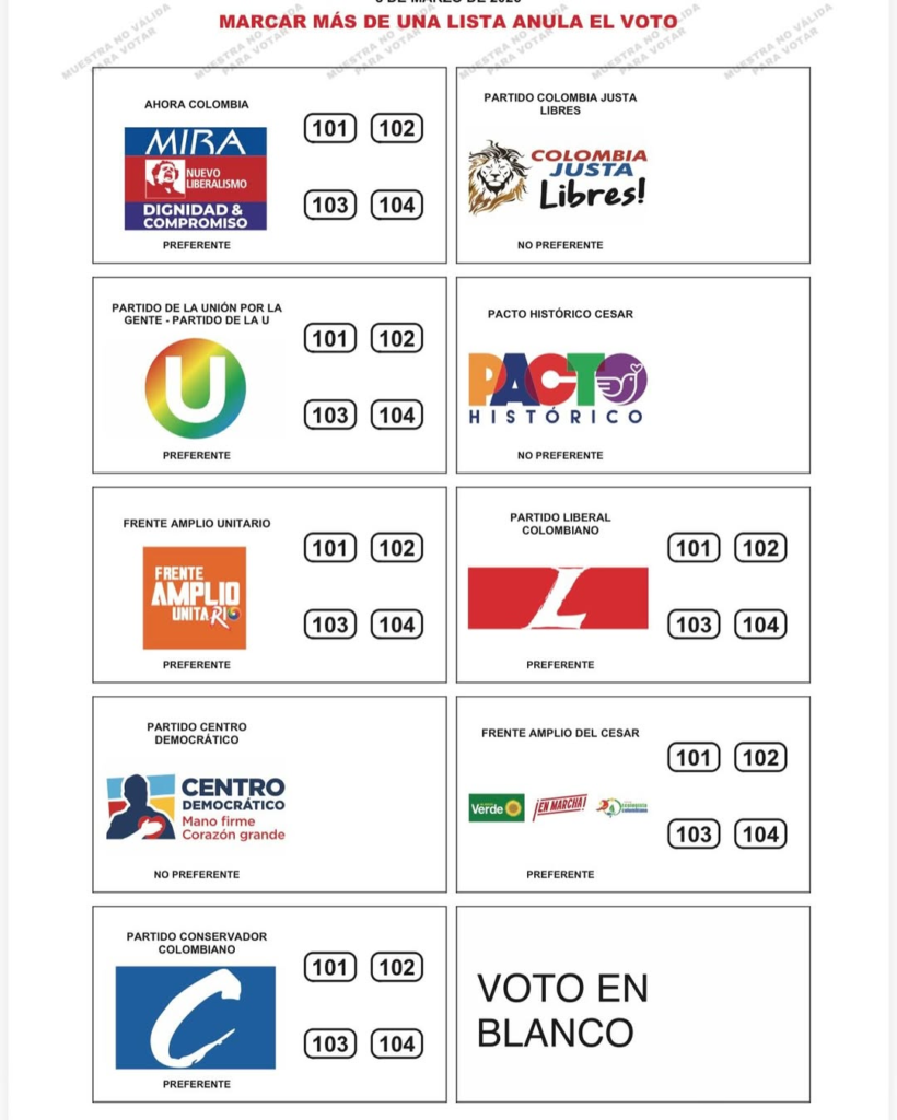 Así es el tarjetón para las elecciones a la Cámara en el Cesar Así es el tarjetón para las elecciones a la Cámara en el Cesar