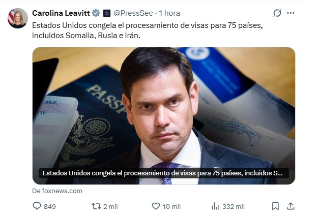 EE. UU. suspende visas a 75 países incluido Colombia VISA CONGELADAS