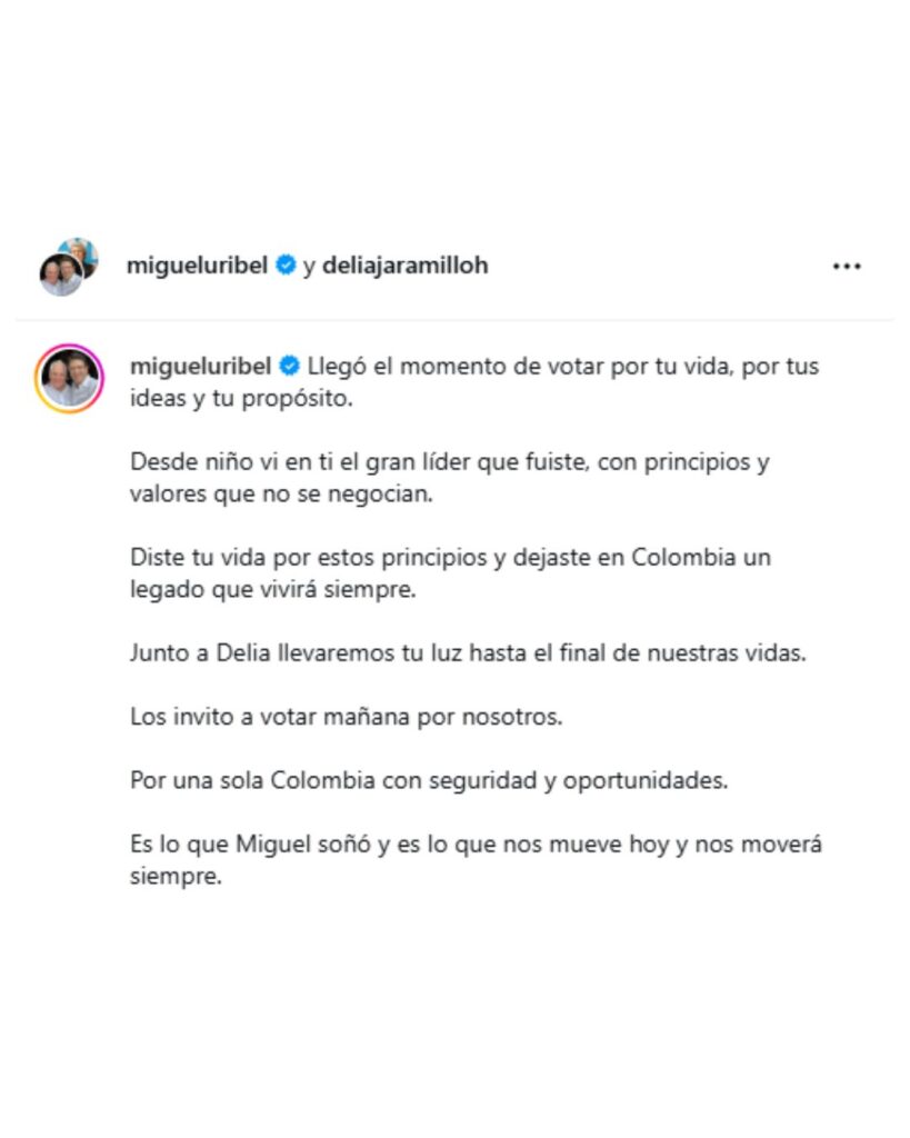 Miguel Uribe es recordado con emotiva publicación durante la jornada electoral adadadadad