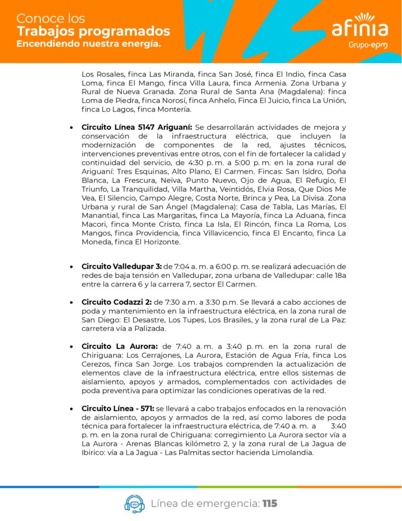 Afinia realizará trabajos de mantenimiento y adecuación eléctrica en Valledupar y municipios del Cesar 3. Más tecnología, mayor capacidad y mejores condiciones para impulsar el desarrollo de la región. 16 18 de junio page 0002