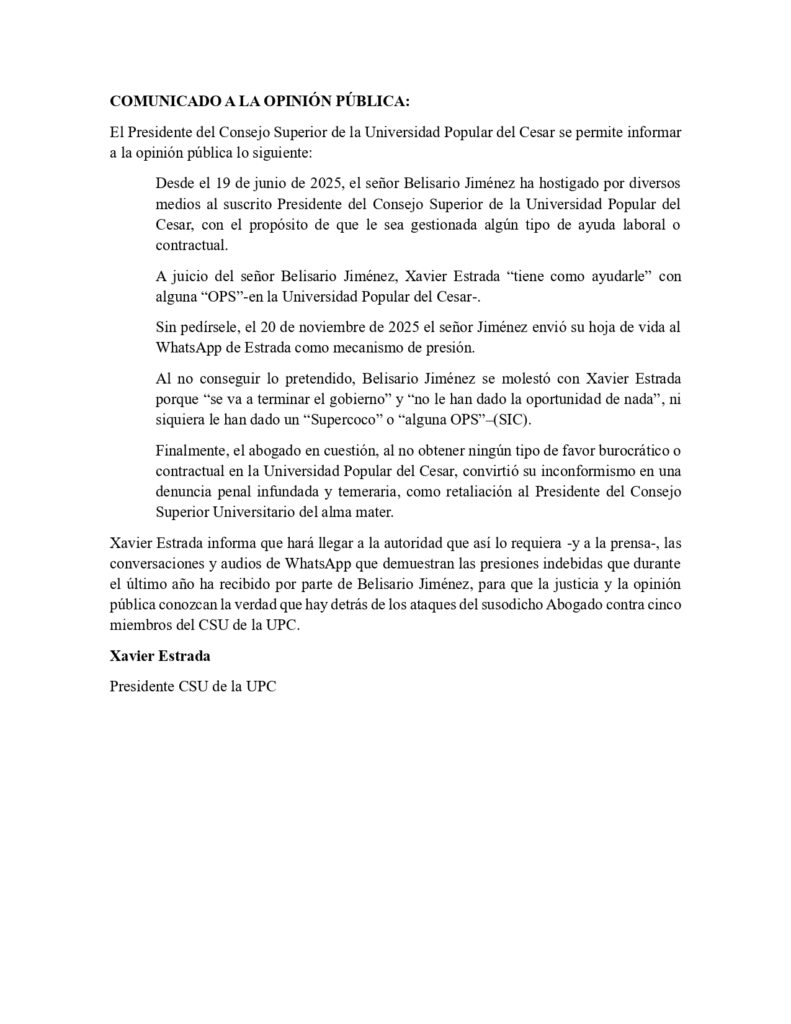 Presidente del CSU de la UPC Xavier Estrada, asegura que fue presionado para gestionar contratos Presidente del CSU de la UPC Xavier Estrada, asegura que fue presionado para gestionar contratos | RTA Noticias