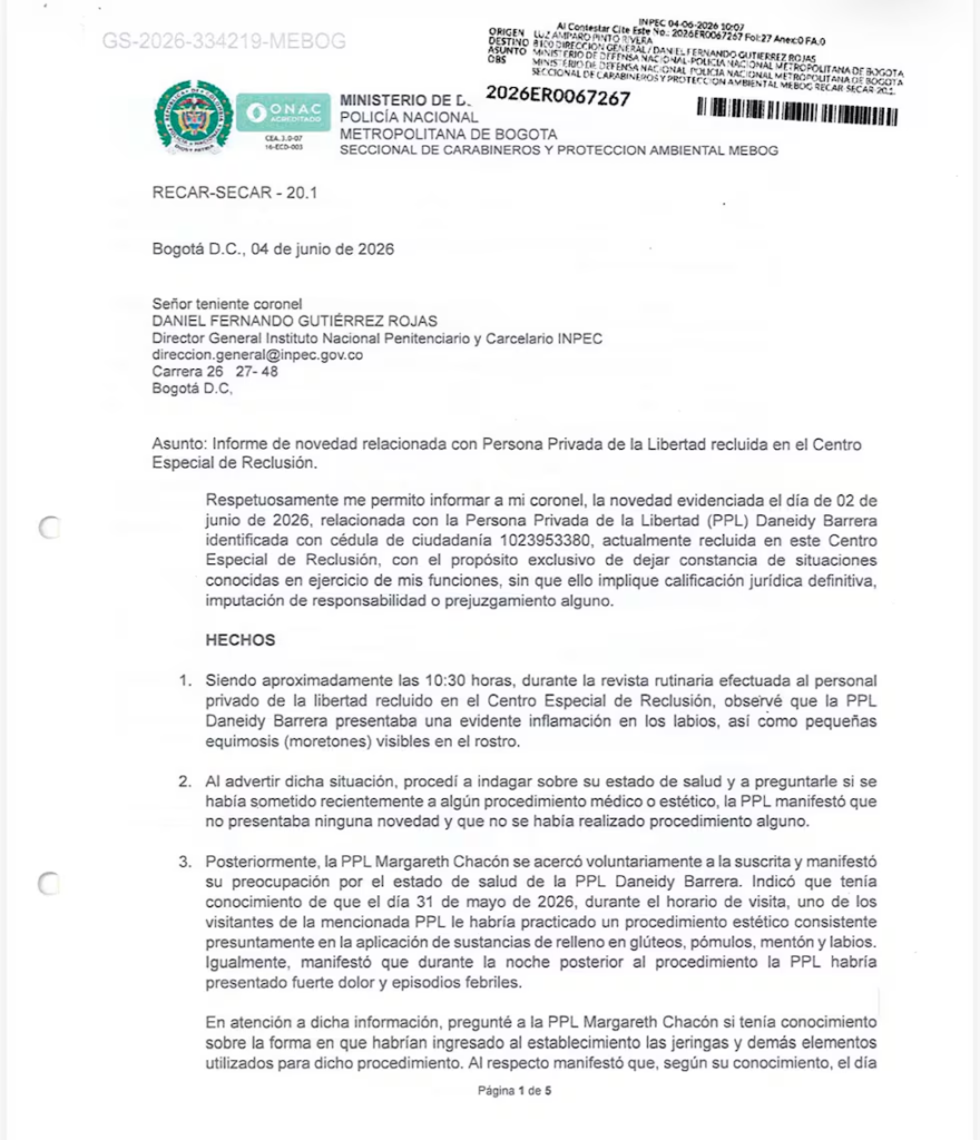 Daneidy Barrera habría recibido procedimientos estéticos en centro de reclusión, Daneidy Barrera habría recibido procedimientos estéticos en centro de reclusión, | RTA Noticias