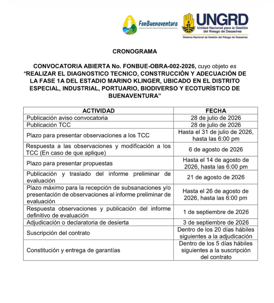 UNGRD reabre licitación por $46.000 millones para estadio en Buenaventura a horas del cambio de Gobierno UNGRD reabre licitación por $46.000 millones para estadio en Buenaventura a horas del cambio de Gobierno | RTA Noticias