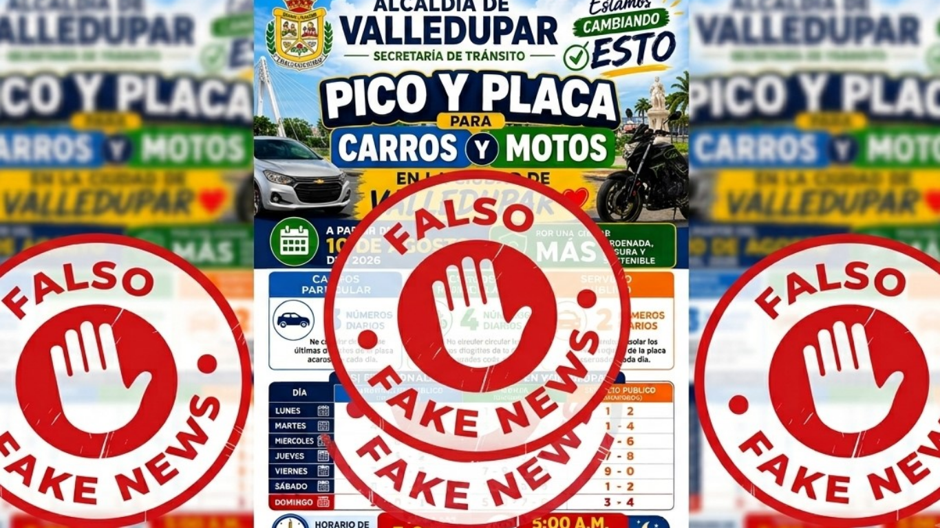 Alcaldía de Valledupar desmiente falso anuncio sobre Pico y Placa que circuló en redes pico y placa