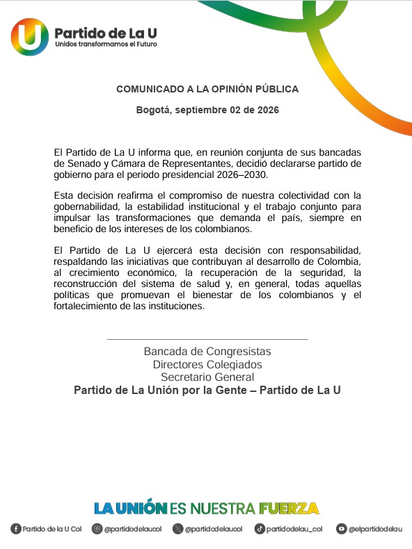 Partido de La U se declara partido de Gobierno de De la Espriella | RTA Noticias