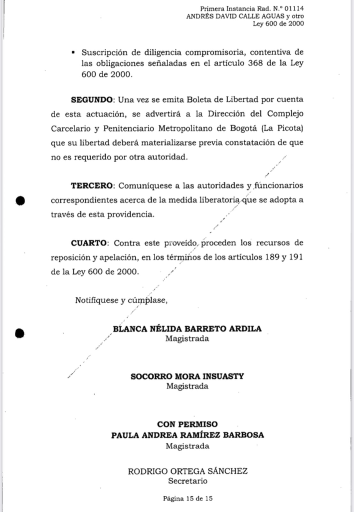 Corte Suprema concede libertad a Iván Name y Andrés Calle por vencimiento de términos Corte Suprema concede libertad a Iván Name y Andrés Calle por vencimiento de términos | RTA Noticias