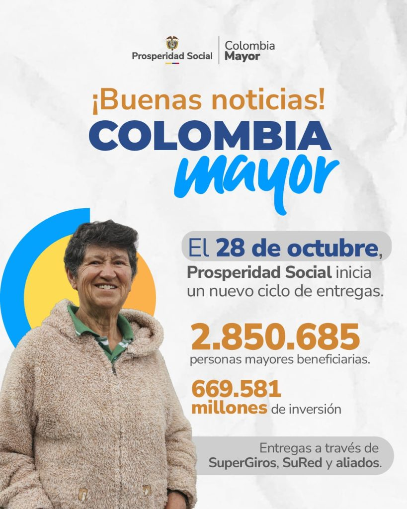 Colombia Mayor: pagos comienzan el 28 de octubre para más de 2,8 millones de adultos mayores Colombia Mayor: pagos comienzan el 28 de octubre para más de 2,8 millones de adultos mayores | RTA Noticias
